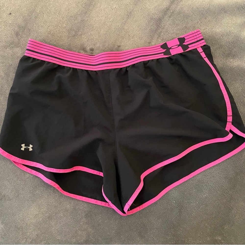 Under Armour Black and Pink Athletic Shorts with Curved Hem
